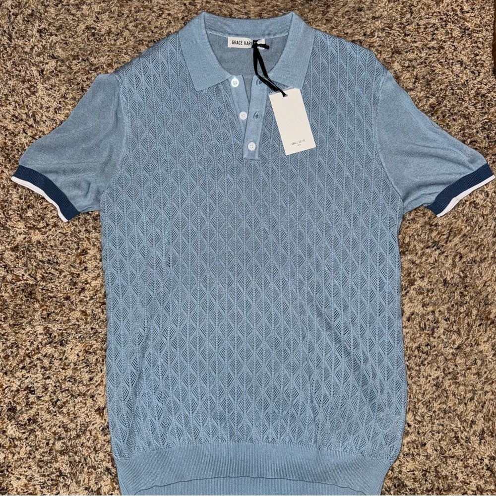 Grace Karin Light Blue Knit Polo